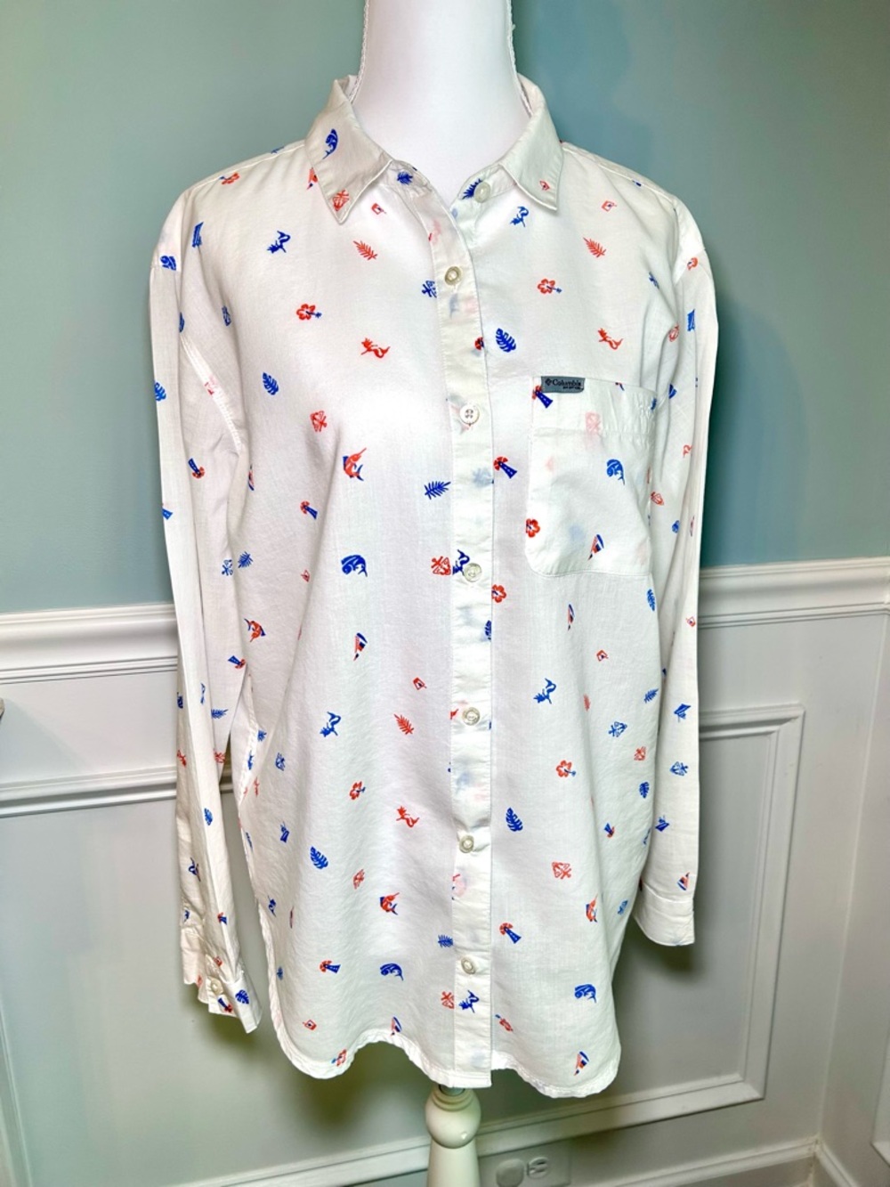 Columbia PFG Women’s Nautical Print White Button-Down Shirt - Size Small